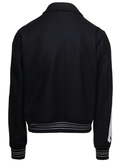 Shop Amiri Black Varsity Jacket With Logo Embroidery And Striped Trim In Wool Man