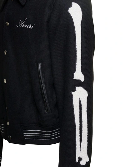 Shop Amiri Black Varsity Jacket With Logo Embroidery And Striped Trim In Wool Man