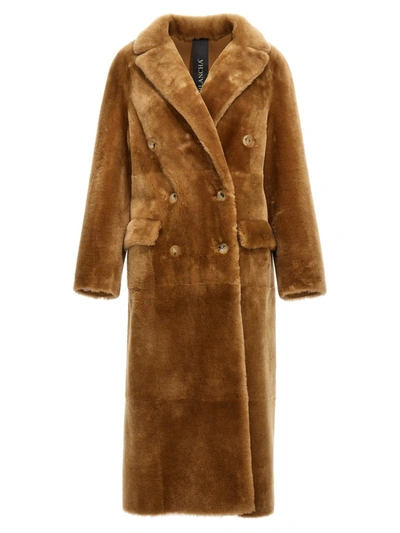 Shop Blancha ® 'merino Straight' Long Fur Coat In Beige