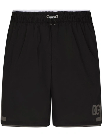 Dolce & Gabbana Thigh-length Monogram-print Swim Shorts In Black