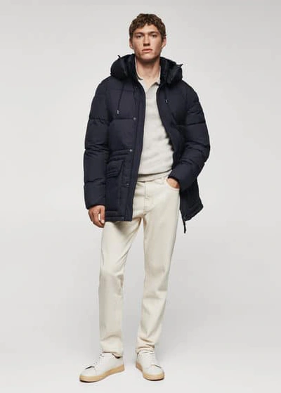 Mango Man Water-repellent Quilted Parka Ink Blue | ModeSens