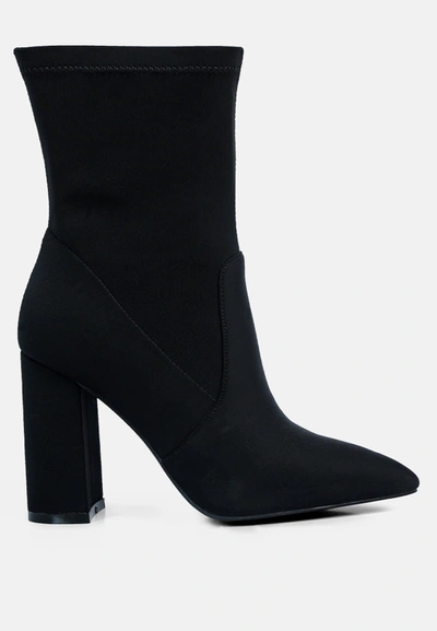 Shop London Rag Ankle Lycra Block Heeled Boots In Black
