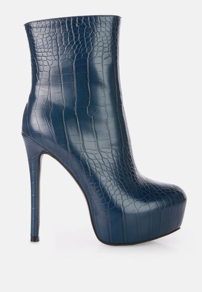 Shop London Rag Orion High Heeled Croc Ankle Boot In Blue