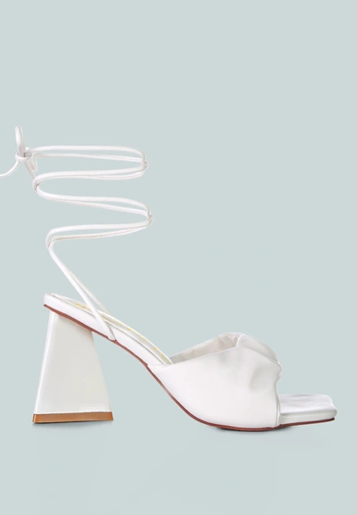 LONDON RAG PRIMAVERA RUCHED STRAP TRIANGULAR HEEL LACE UP SANDAL 