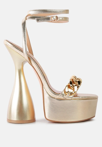 London Rag Big Bash Metallic High Platform Chunky Sandals In Gold