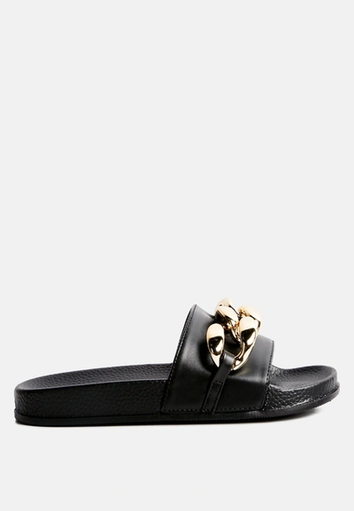 London Rag Ishtar Metallic Chain Metal Slid Flats In Black