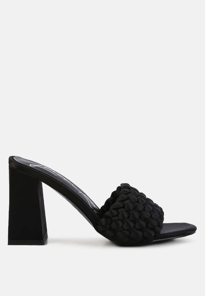 Shop London Rag Lust Look Braided Satin Block Sandals In Black