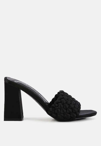 London Rag Lust Look Braided Satin Block Sandals In Black