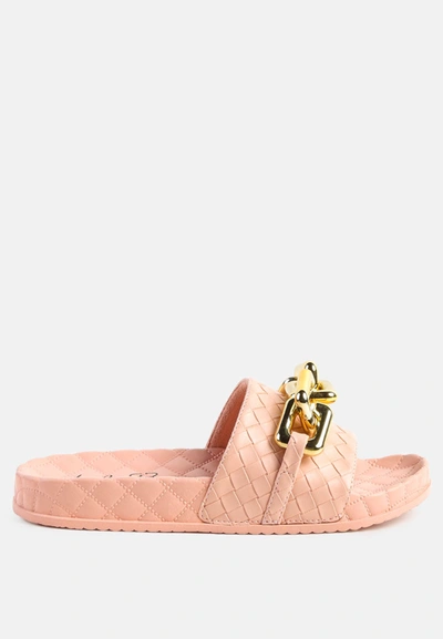 London Rag Miami Shot Bling Chain Strap Woven Slip On Flats In Pink