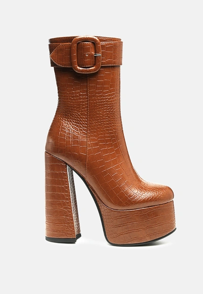 London Rag Bumpy Croc High Block Heeled Chunky Ankle Boots In Multi