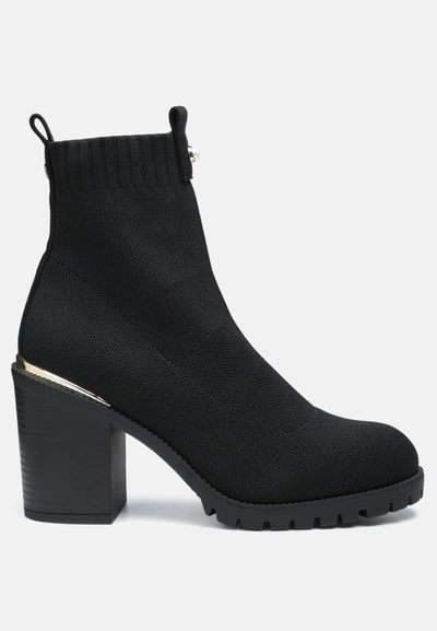London Rag Medusa Knitted Block Heel Ankle Boots In Black