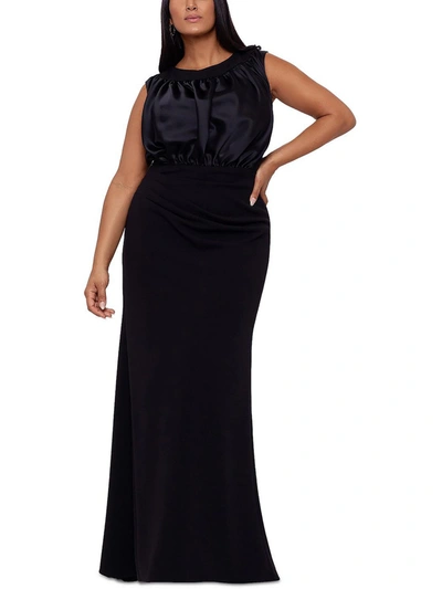 Shop Betsy & Adam Plus Womens Mixed Media Sleeveless Evening Dress In Black