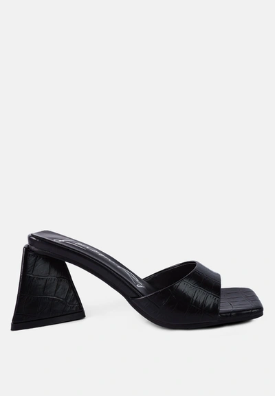 London Rag Trinity Triangle Block Heeled Croc Sandals In Black