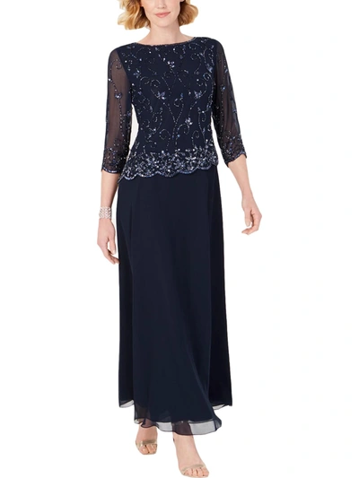 Shop Jkara Womens Embellished Long Evening Dress In Blue