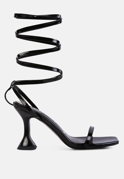 Shop London Rag Lewk Strappy Tie Up Spool Heel Sandals In Black