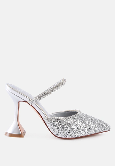 Shop London Rag Iris Glitter Spool Heel Sandals In Silver