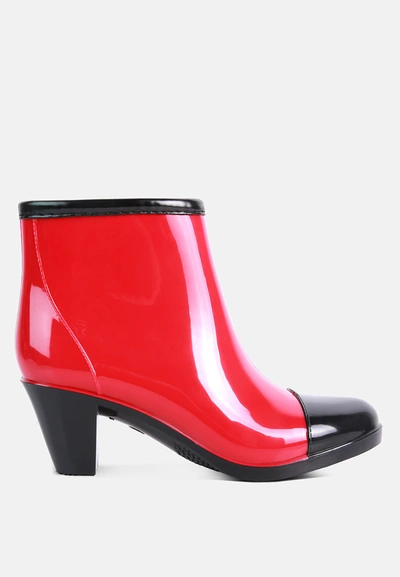 Shop London Rag Mizzle Smart Block Heel Rainboots In Red