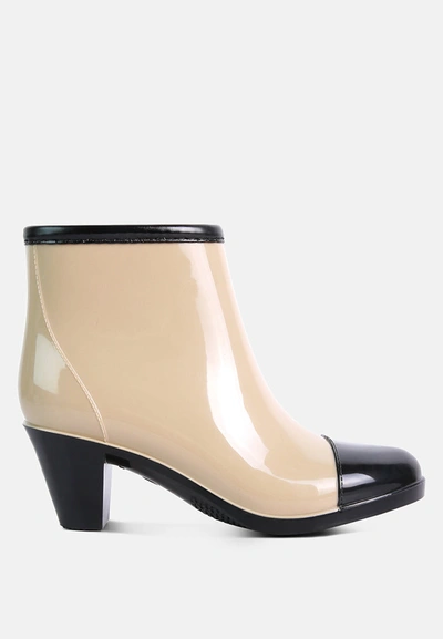 Shop London Rag Mizzle Smart Block Heel Rainboots In Beige