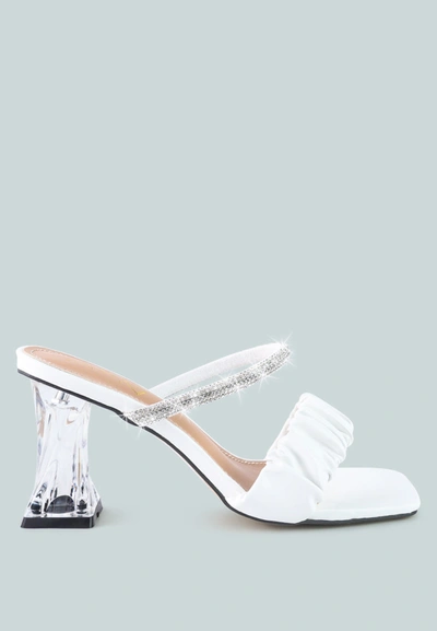 London Rag Date Look Clear Heel Rhinestone Sandals In White