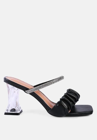 Shop London Rag Date Look Clear Heel Rhinestone Sandals In Black