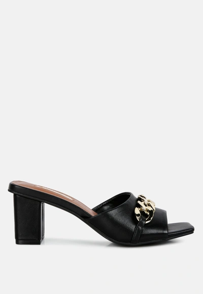 Shop London Rag Hotshot Mid Heel Chain Detail Sandals In Black