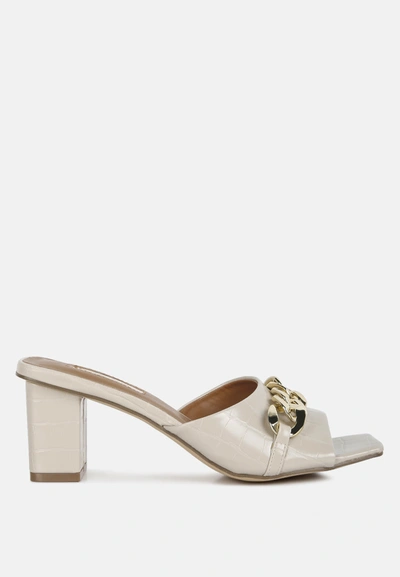 Shop London Rag Hotshot Mid Heel Chain Detail Sandals In White