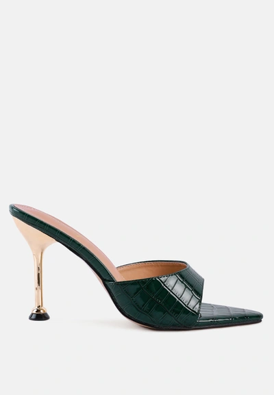 London Rag French Cut High Heel Croc Slides In Green
