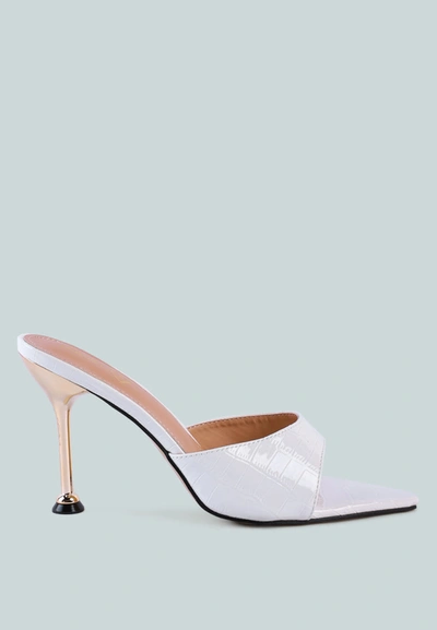 London Rag French Cut High Heel Croc Slides In White
