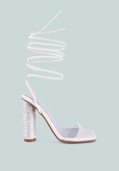 Shop London Rag Scansta Lace Up Rhinestone Embellished High Heel Sandals In White