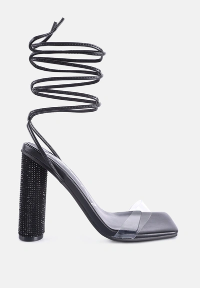 Shop London Rag Scansta Lace Up Rhinestone Embellished High Heel Sandals In Black