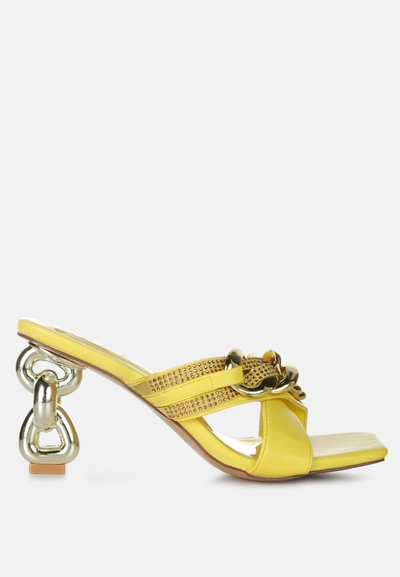 Shop London Rag Evelane Metallic Chain Heeled Diamante Sandals In Yellow