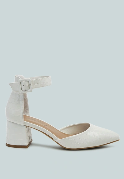 London Rag Low Heel Ankle Strap Block Sandal In White