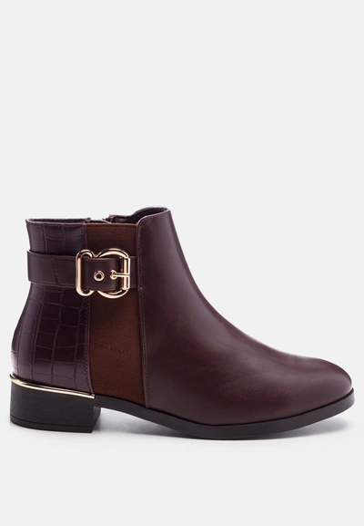 London Rag Frothy Buckled Ankle Boot With Croc Detail In Brown