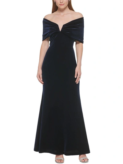 Shop Vince Camuto Womens Velvet Off-the-shoulder Evening Dress In Blue
