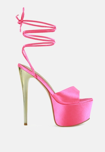 Shop London Rag Passion Fruit Dramatic Platform Lace-up Heel Sandals In Pink