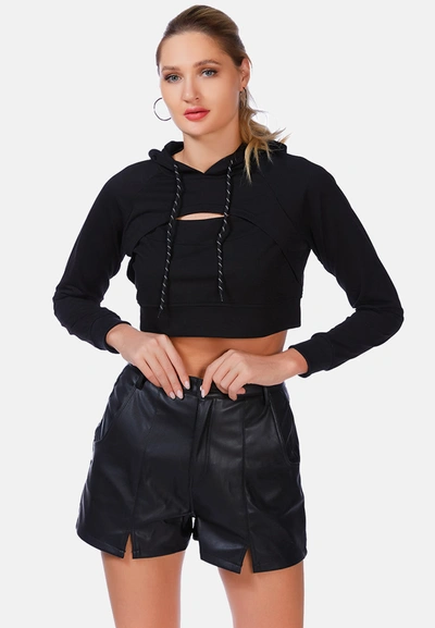 Shop London Rag All Relaxed Front Slit Cropped Hoodie In Black