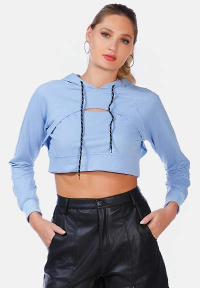 Shop London Rag All Relaxed Front Slit Cropped Hoodie In Blue