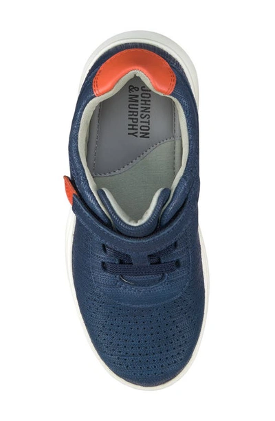 Johnston & Murphy Kid's Activate U-throat Hook & Loop Sneaker In Navy Full Grain