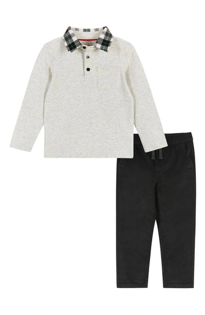 Shop Andy & Evan Kids' Long Sleeve Polo Shirt & Pants In Heather Cream
