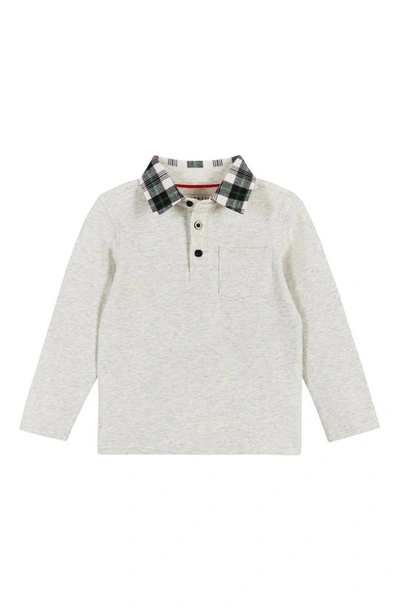 Shop Andy & Evan Kids' Long Sleeve Polo Shirt & Pants In Heather Cream