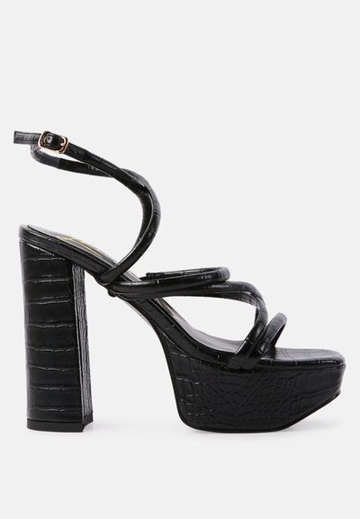 Shop London Rag Beam Tips Strappy Chunky Platform High Heel Sandals In Black