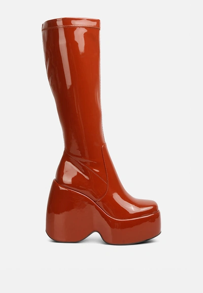 London Rag Dirty Dance Patent High Platfrom Calf Boots In Multi