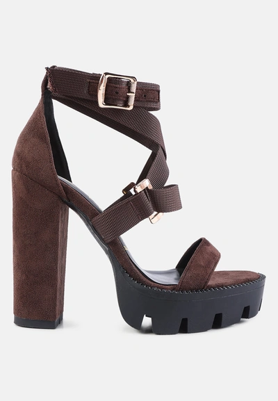 Shop London Rag Fresh Daisy Harness Straps Platform High Heels Sandals In Brown