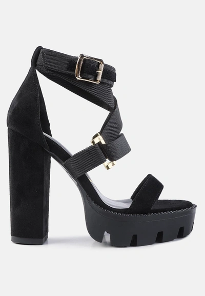 Shop London Rag Fresh Daisy Harness Straps Platform High Heels Sandals In Black