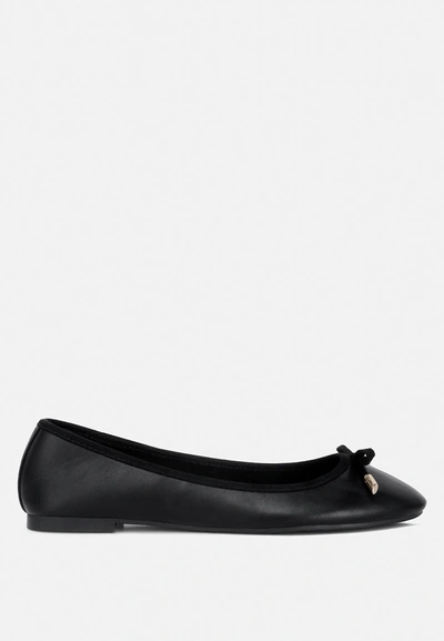 London Rag International Suzzy Bow Embellished Flat Ballerinas In Black