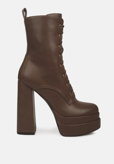 Shop London Rag Meows Faux Leather High Heel Platform Ankle Boots In Brown