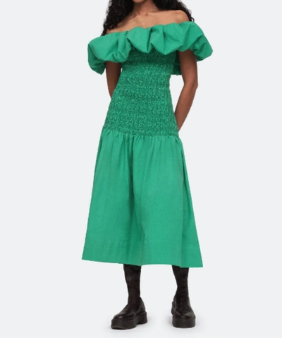 Shop Sea Juni Garment Dye Off-shoulder Dress In Green