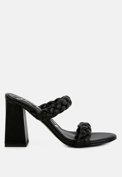 Shop London Rag Mi Amor Braided Strap High Block Heels Sandals In Black