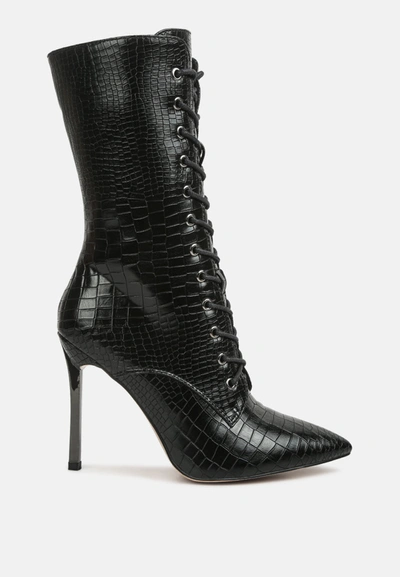 London Rag Knocturn Croc Textured Over The Ankle Boots In Black