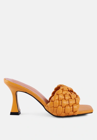 Shop London Rag Celie Woven Strap Mid Heel Sandals In Yellow